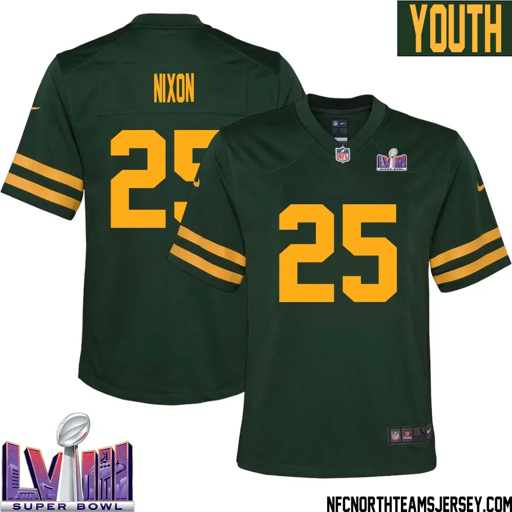 Keisean Nixon No 25 Green Bay Packers Super Bowl LVIII Alternate Green Jersey for Youth 1