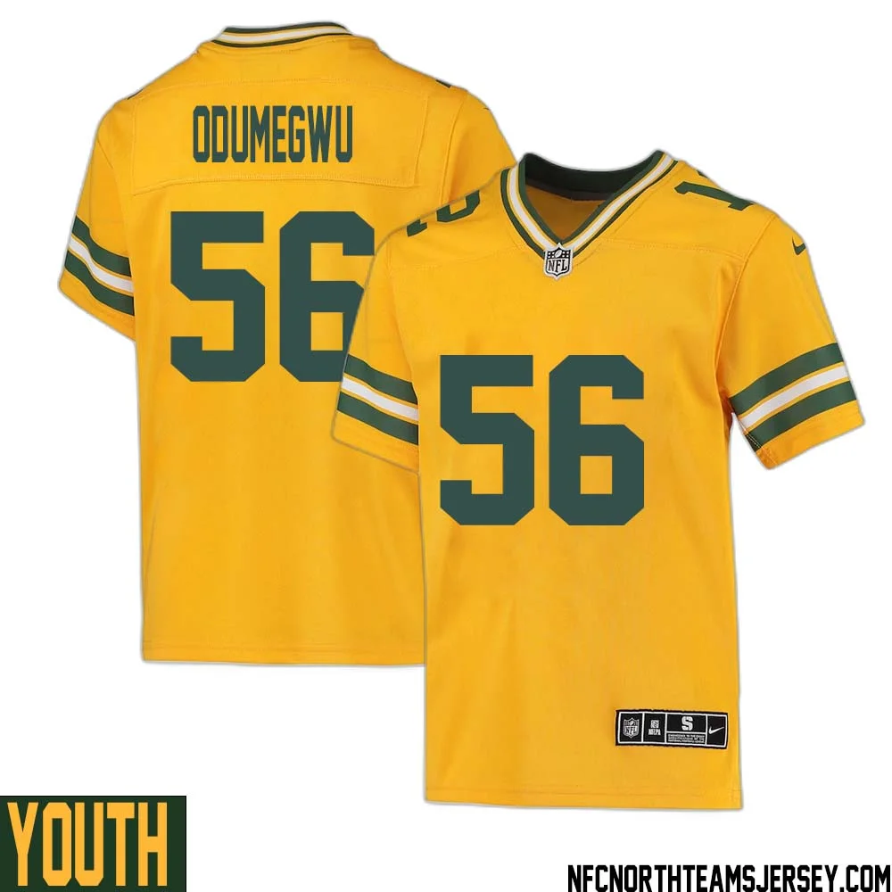 Kenneth Odumegwu No 56 Davante Adams Green Bay Packers Inverted Legend Jersey Gold Youth