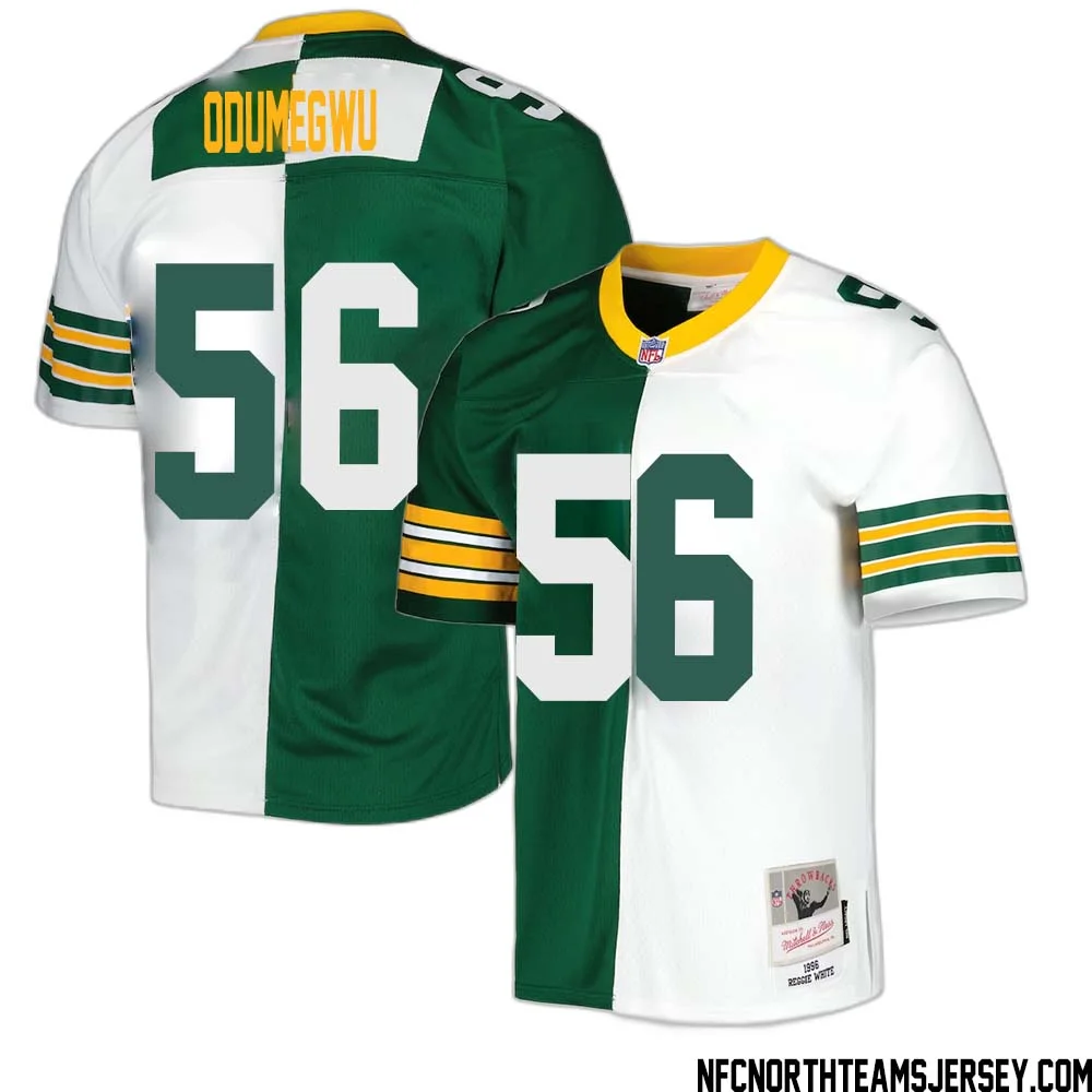 Kenneth Odumegwu No 56 Green Bay Packers Mitchell Ness 1996 Split Legacy Replica Jersey Green White