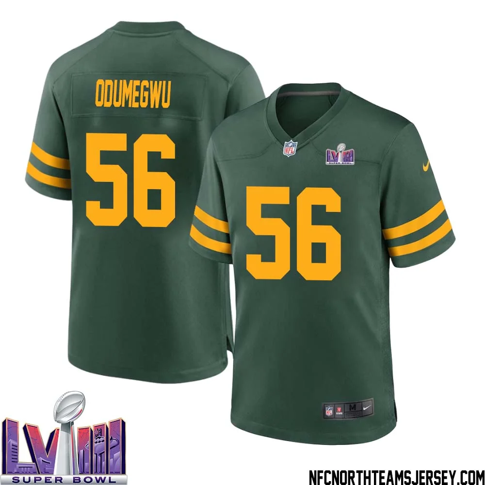 Kenneth Odumegwu No 56 Green Bay Packers Super Bowl LVIII Alternate Green Jersey for Men