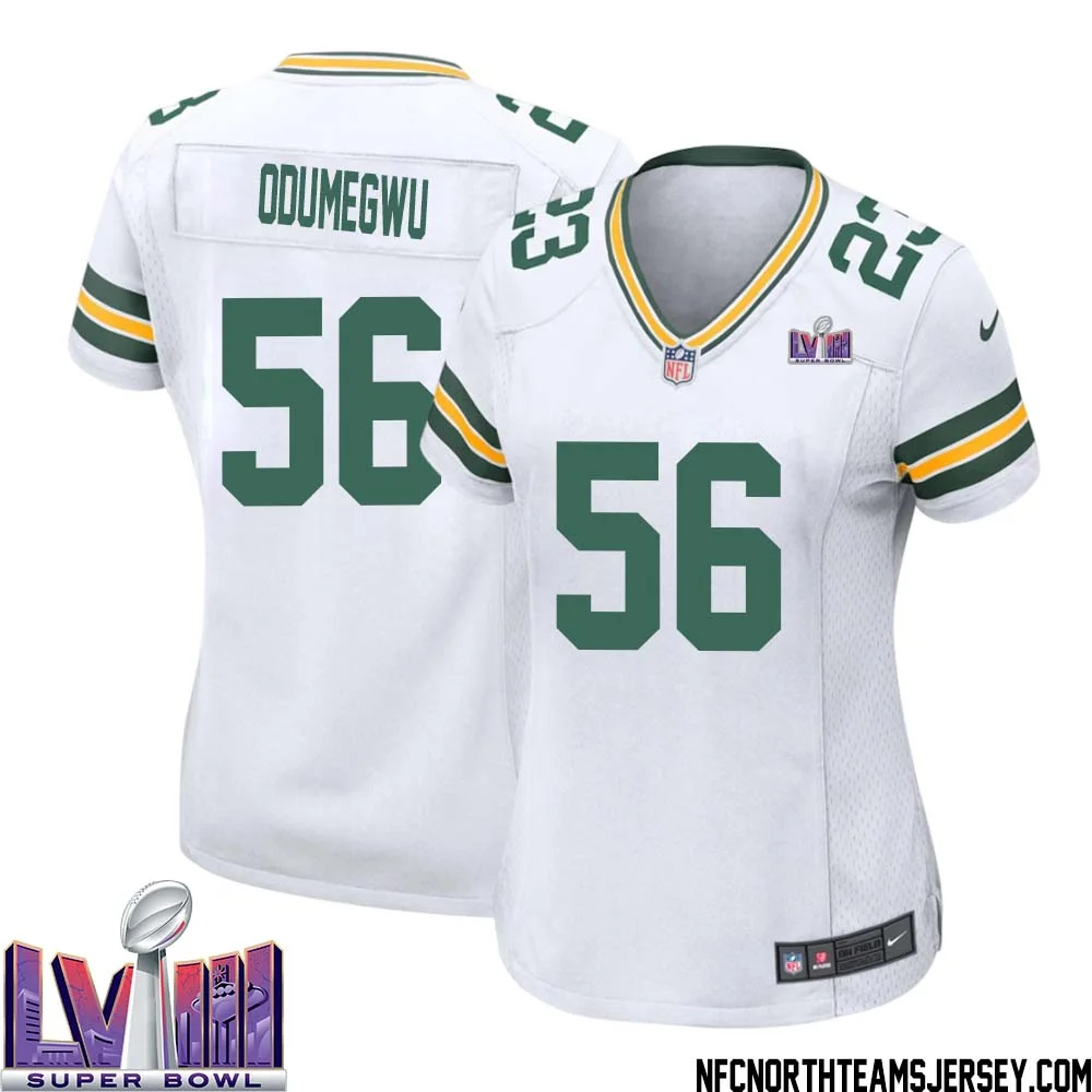Kenneth Odumegwu No 56 Green Bay Packers Super Bowl LVIII Away Game Jersey Womens White