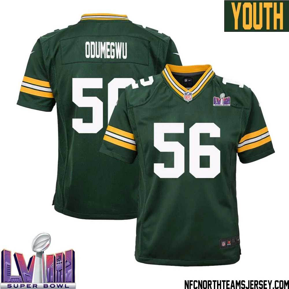 Kenneth Odumegwu No 56 Green Bay Packers Super Bowl LVIII Home Game Jersey Youth