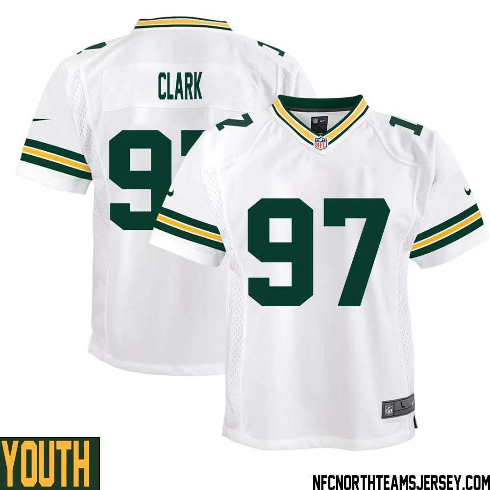 Kenny Clark No 97 Green Bay Packers Away Game Jersey Youth White 1
