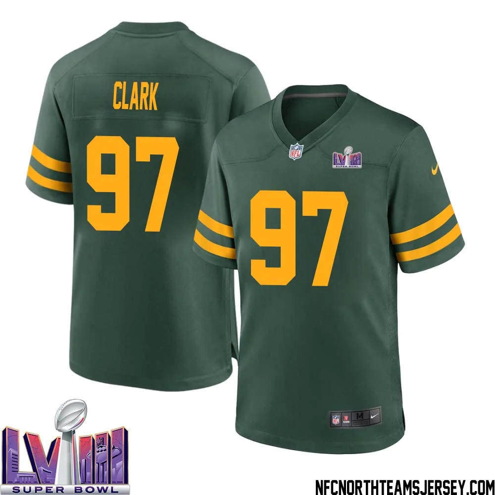 Kenny Clark No 97 Green Bay Packers Super Bowl LVIII Alternate Green Jersey for Men 1