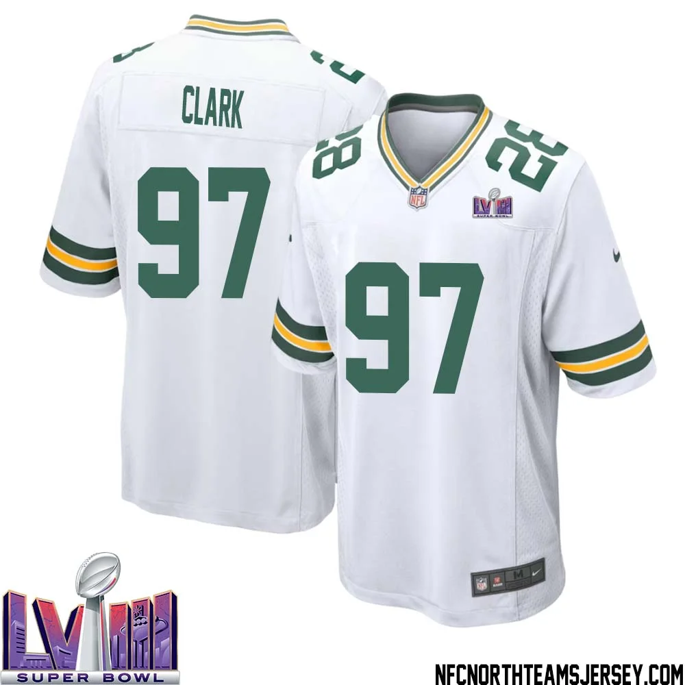 Kenny Clark No 97 Green Bay Packers Super Bowl LVIII Away Game Jersey Mens White 1