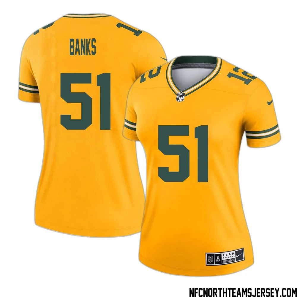 Keshawn Banks No 51 Davante Adams Green Bay Packers Inverted Legend Jersey Gold Women
