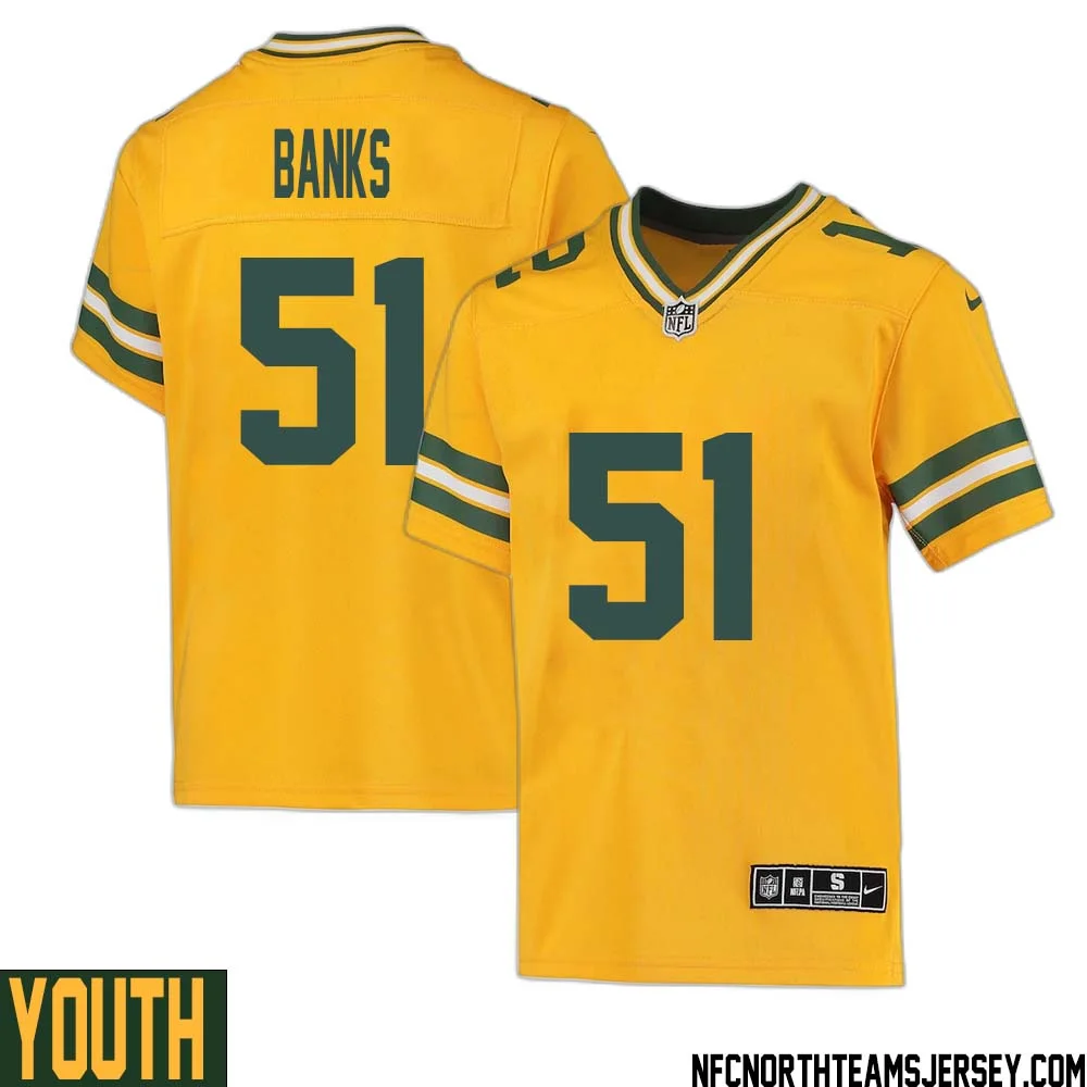 Keshawn Banks No 51 Davante Adams Green Bay Packers Inverted Legend Jersey Gold Youth