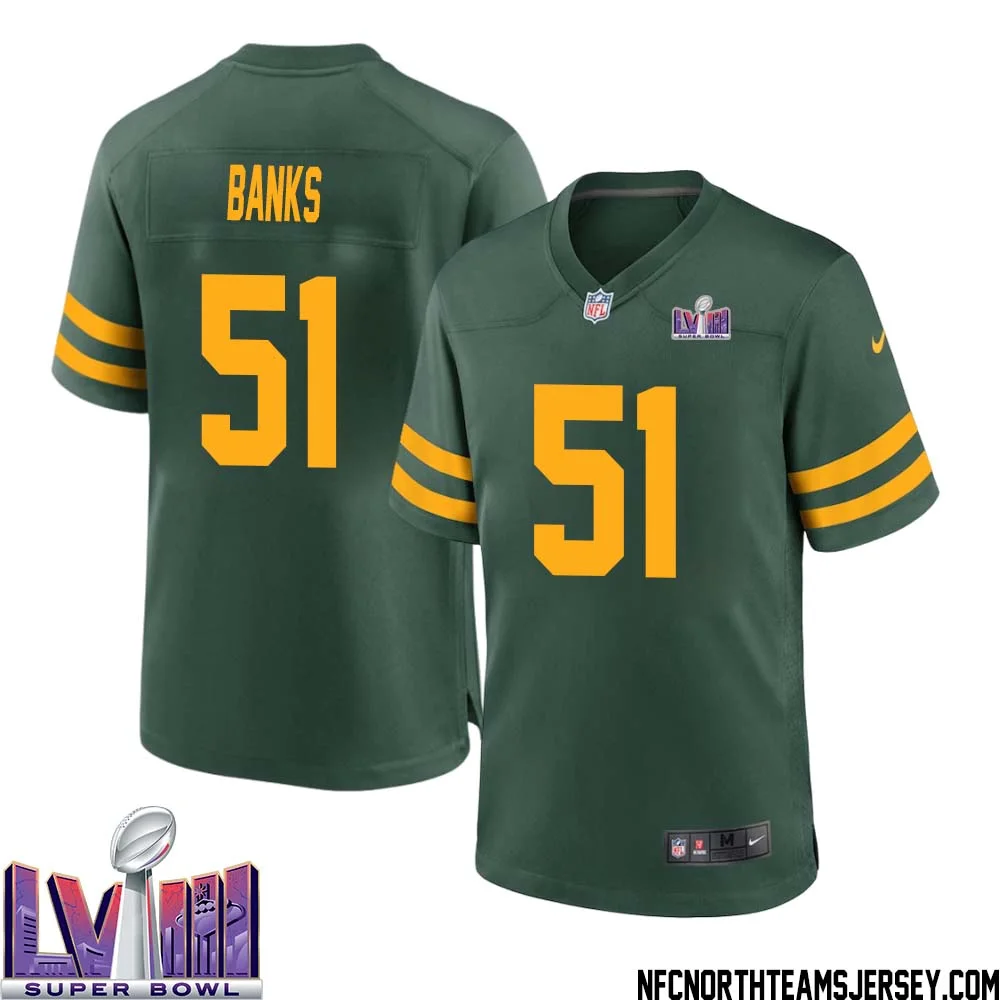 Keshawn Banks No 51 Green Bay Packers Super Bowl LVIII Alternate Green Jersey for Men 1