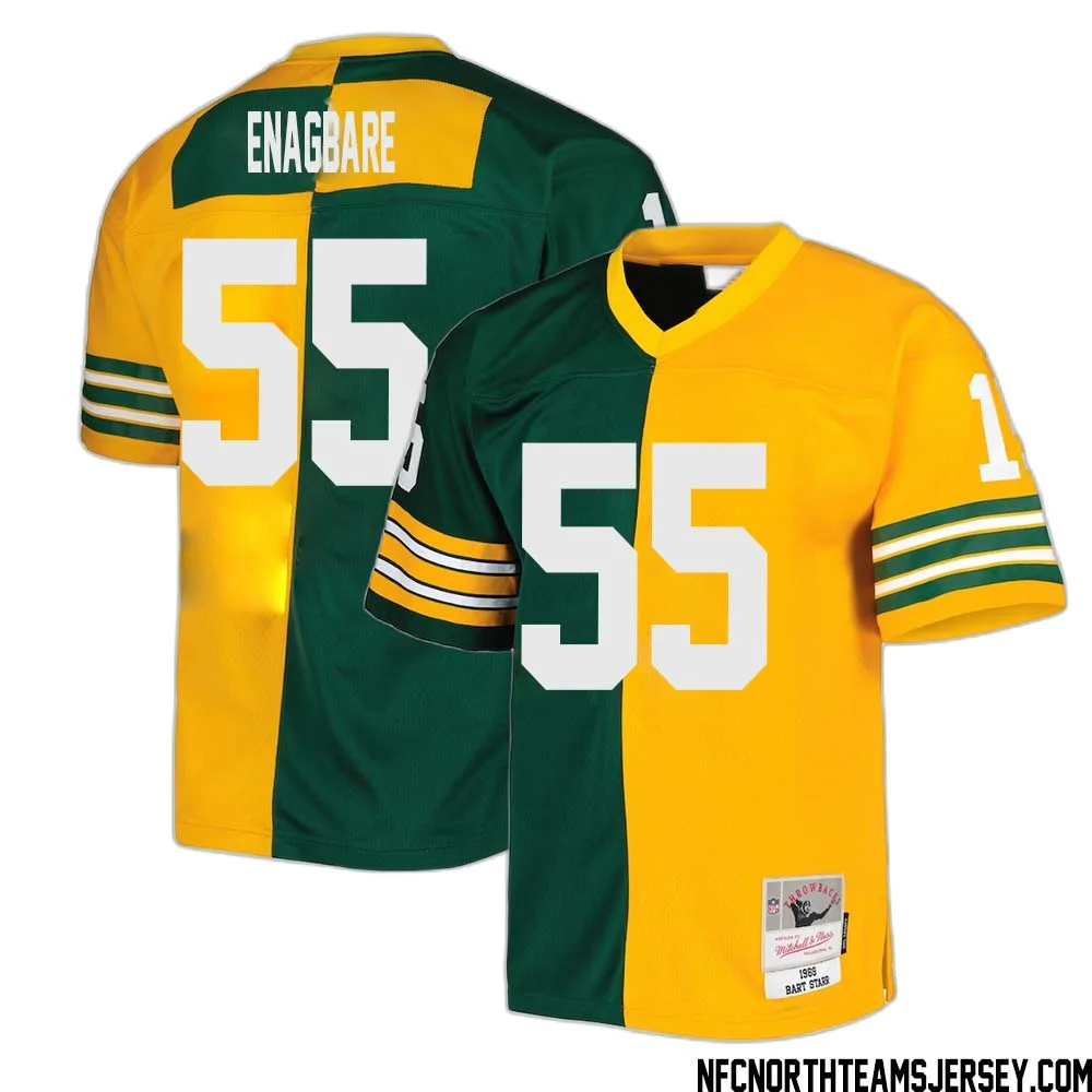 Kingsley Enagbare No 55 Green Bay Packers Mitchell Ness 1969 Split Legacy Replica Jersey Green Gold