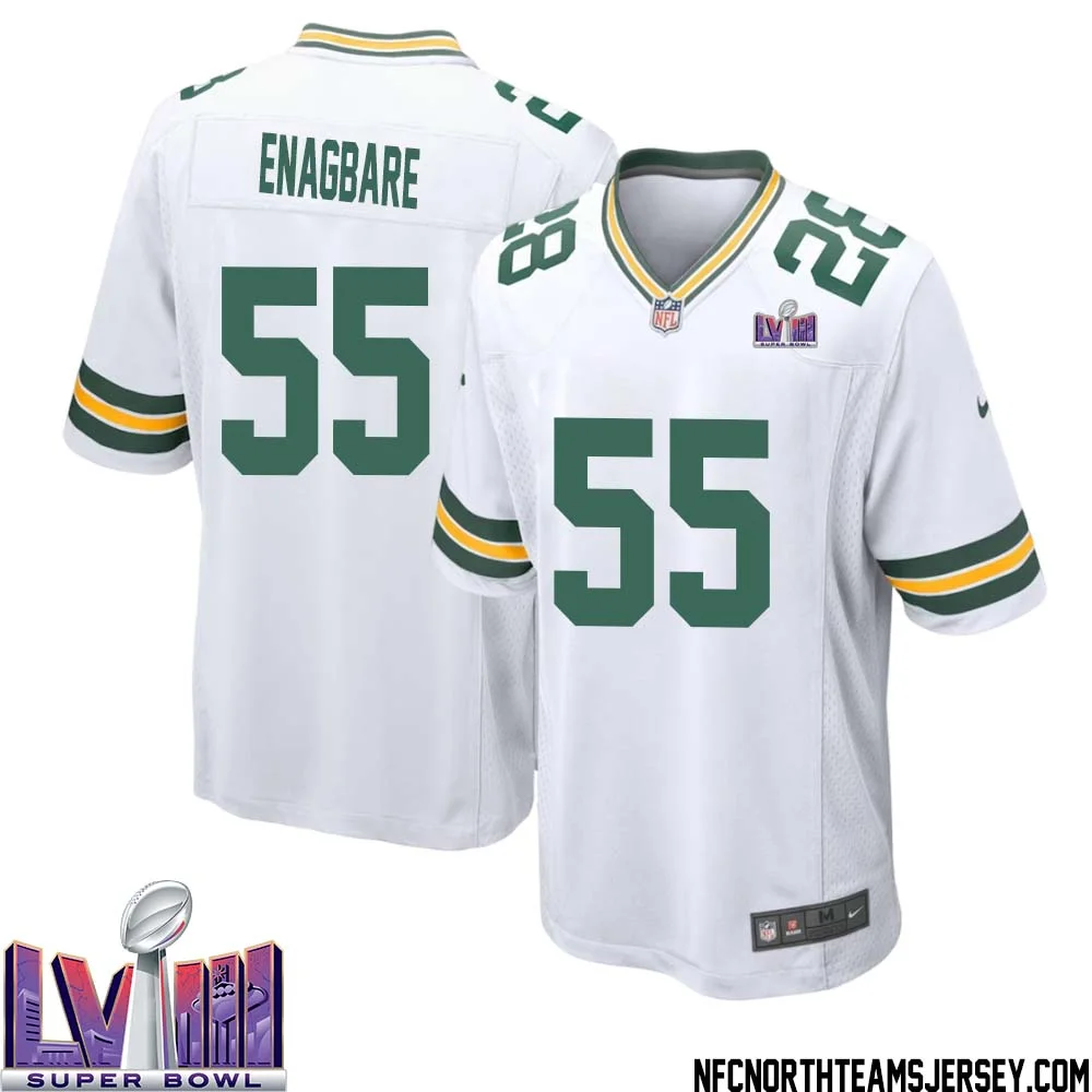 Kingsley Enagbare No 55 Green Bay Packers Super Bowl LVIII Away Game Jersey Mens White