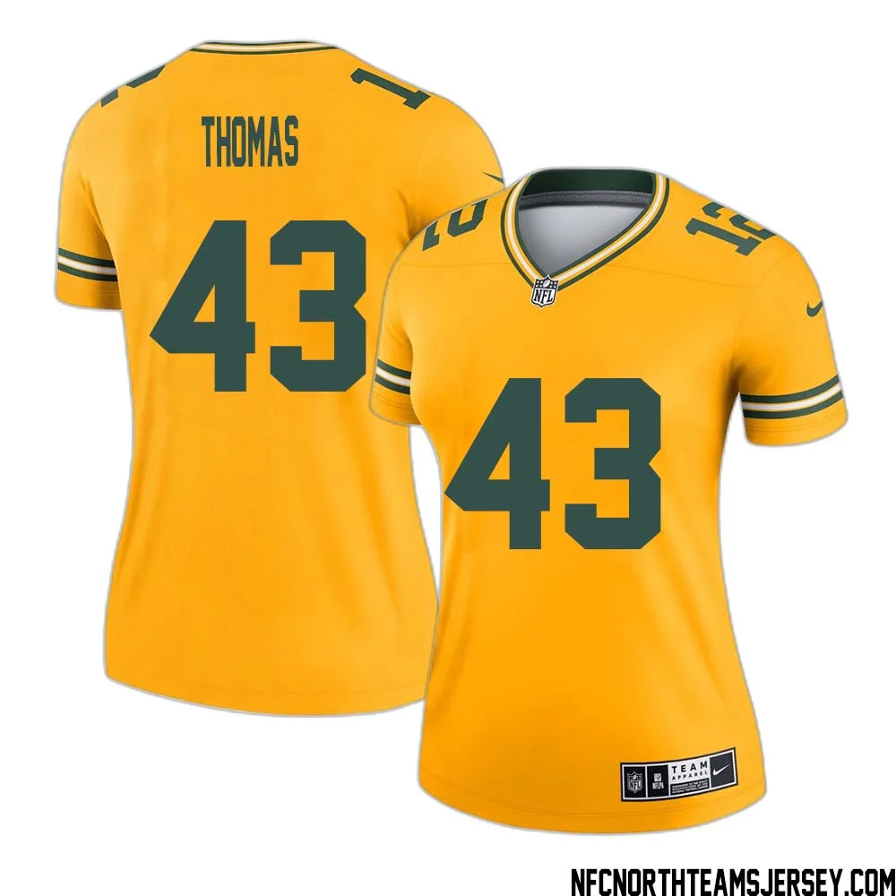 Kiondre Thomas No 43 Davante Adams Green Bay Packers Inverted Legend Jersey Gold Women 1