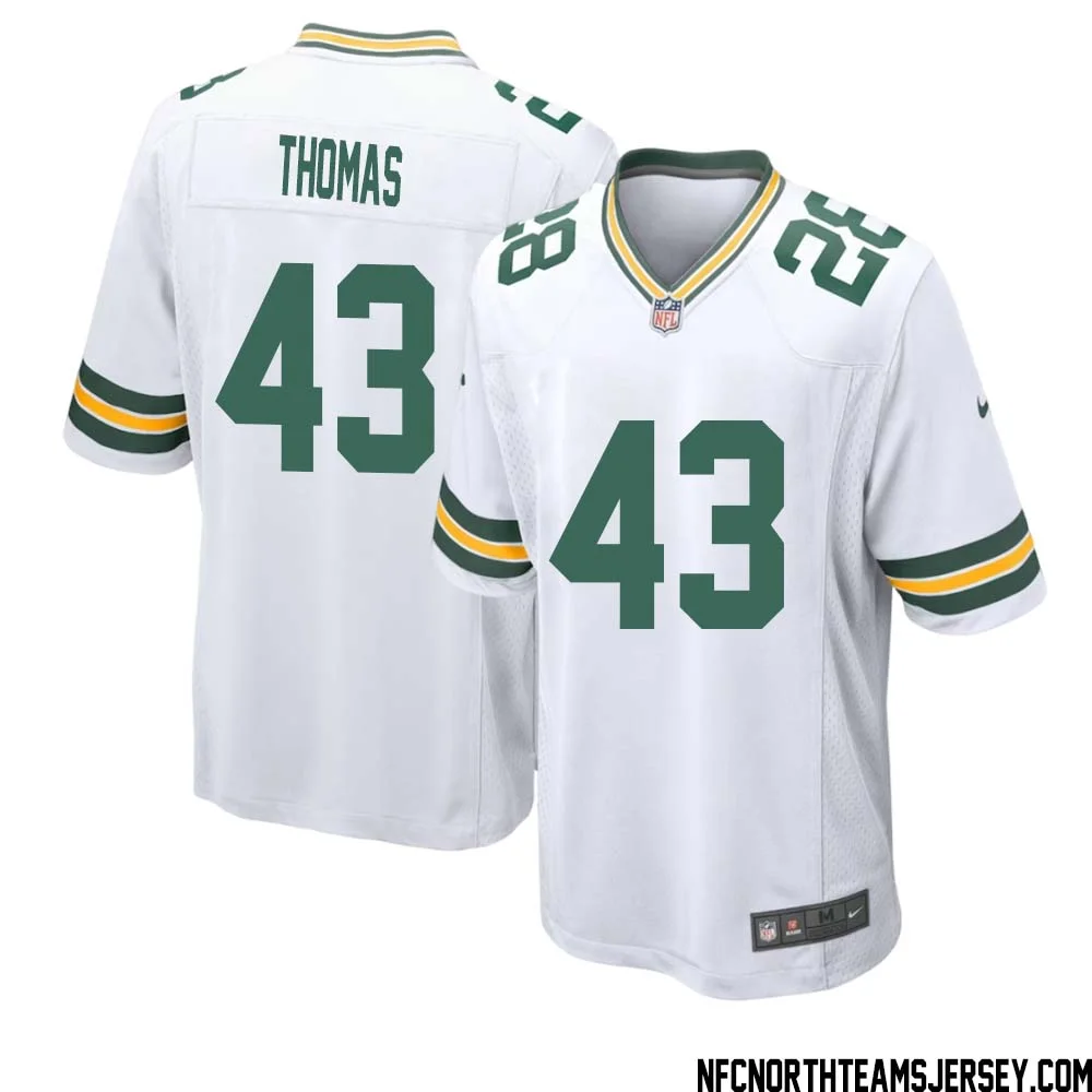 Kiondre Thomas No 43 Green Bay Packers Away Game Jersey Mens White 1