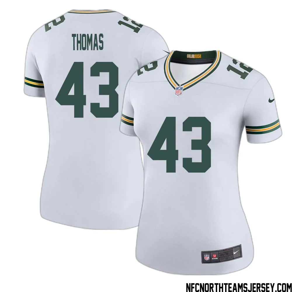 Kiondre Thomas No 43 Green Bay Packers Color Rush Legend Jersey White Womens