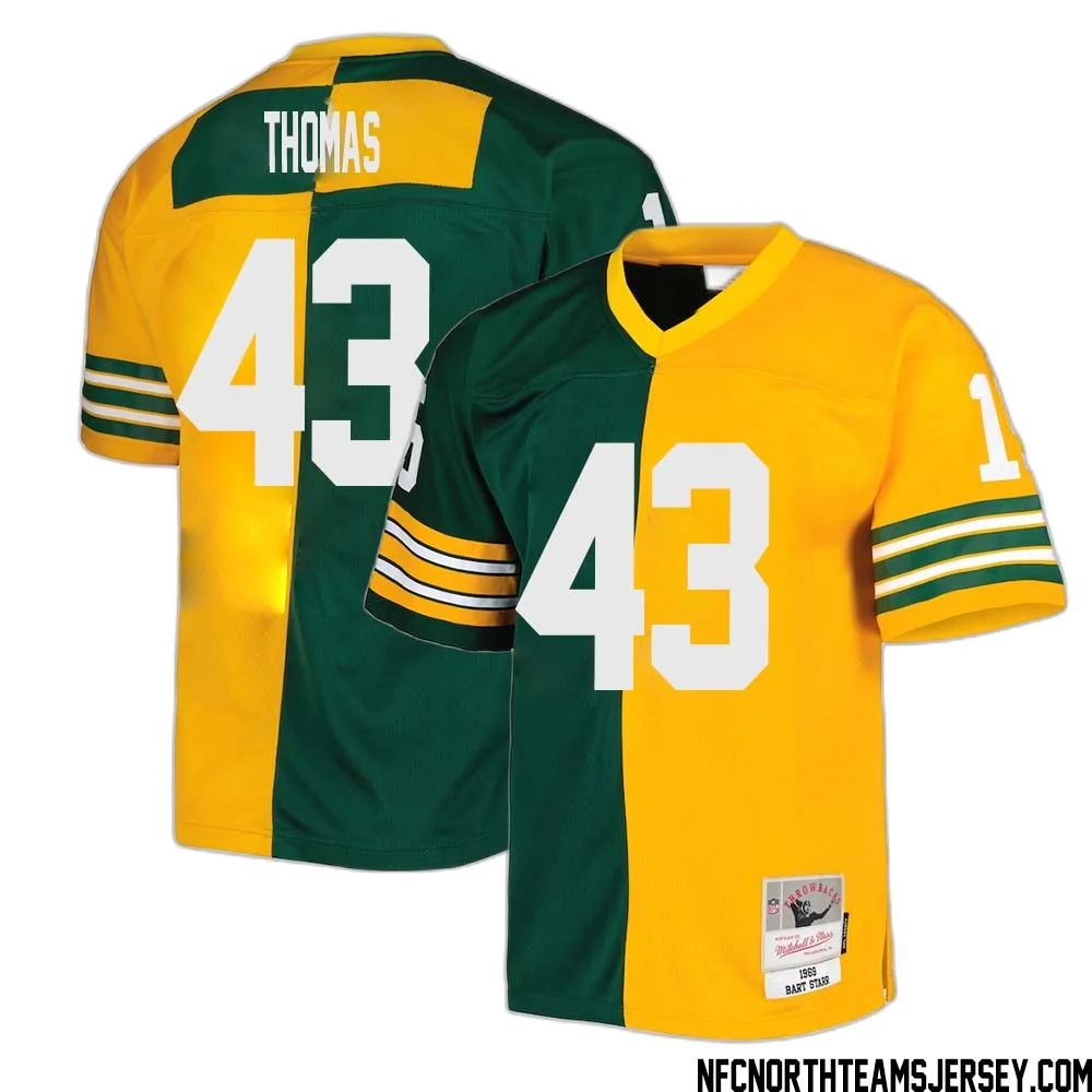 Kiondre Thomas No 43 Green Bay Packers Mitchell Ness 1969 Split Legacy Replica Jersey Green Gold