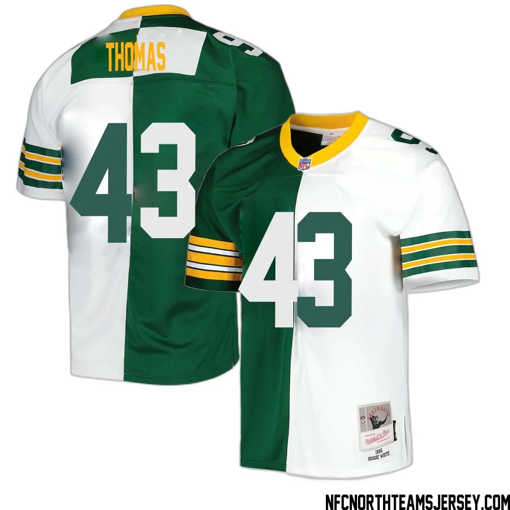 Kiondre Thomas No 43 Green Bay Packers Mitchell Ness 1996 Split Legacy Replica Jersey Green White 1