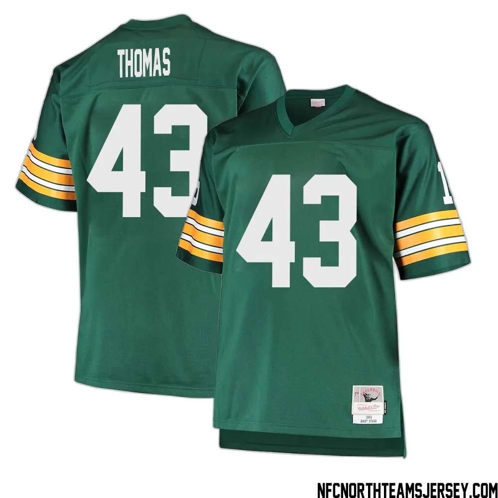 Kiondre Thomas No 43 Green Bay Packers Mitchell Ness Big Tall 1968 Retired Player Replica Jersey Green
