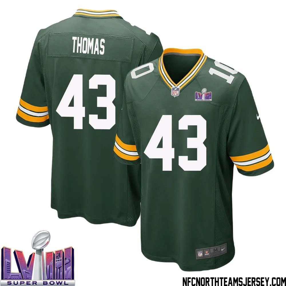 Kiondre Thomas No 43 Green Bay Packers Super Bowl LVIII Home Game Jersey Mens