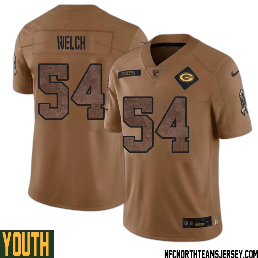 Kristian Welch No 54 Green Bay Packers 2023 Salute To Service Limited Player Jersey Youth Brown 1