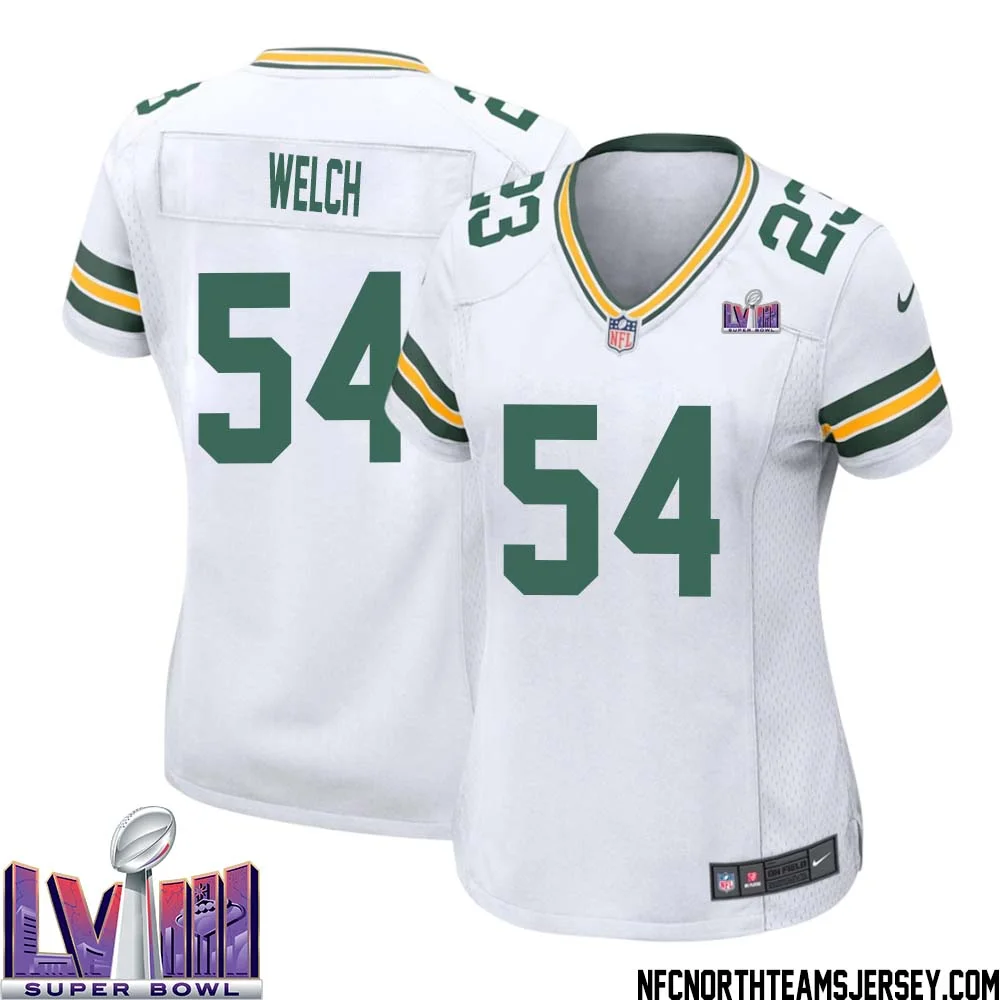 Kristian Welch No 54 Green Bay Packers Super Bowl LVIII Away Game Jersey Womens White 1