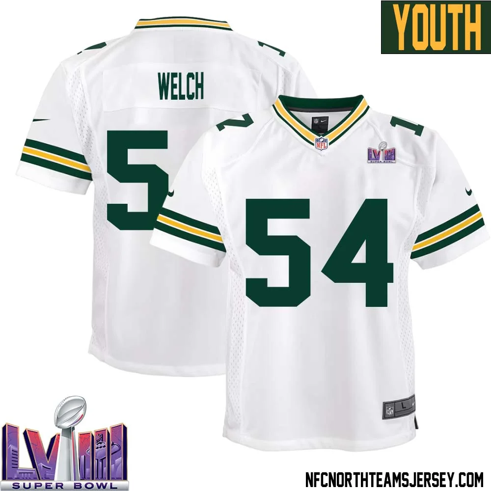 Kristian Welch No 54 Green Bay Packers Super Bowl LVIII Away Game Jersey Youth White