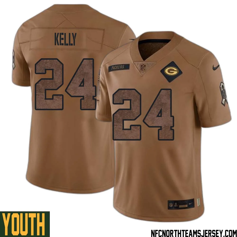Kyu Kelly No 24 Green Bay Packers 2023 Salute To Service Limited Player Jersey Youth Brown 1