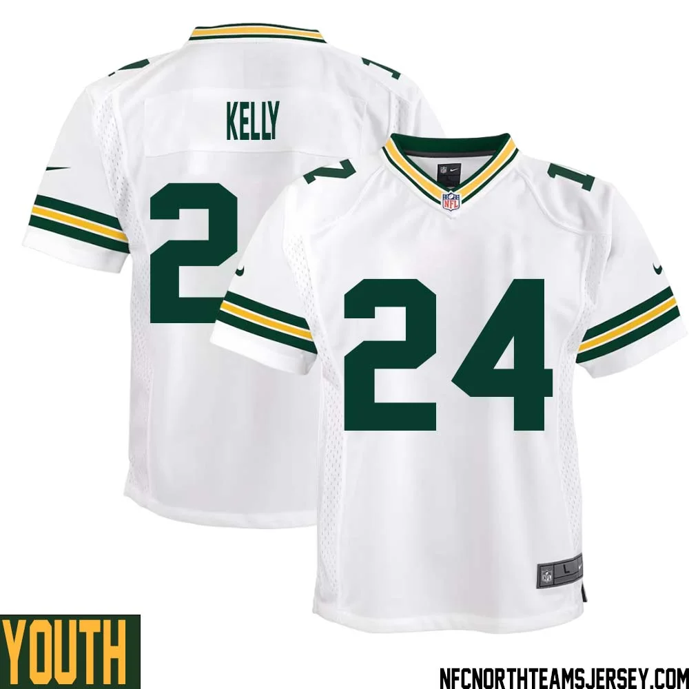 Kyu Kelly No 24 Green Bay Packers Away Game Jersey Youth White 1