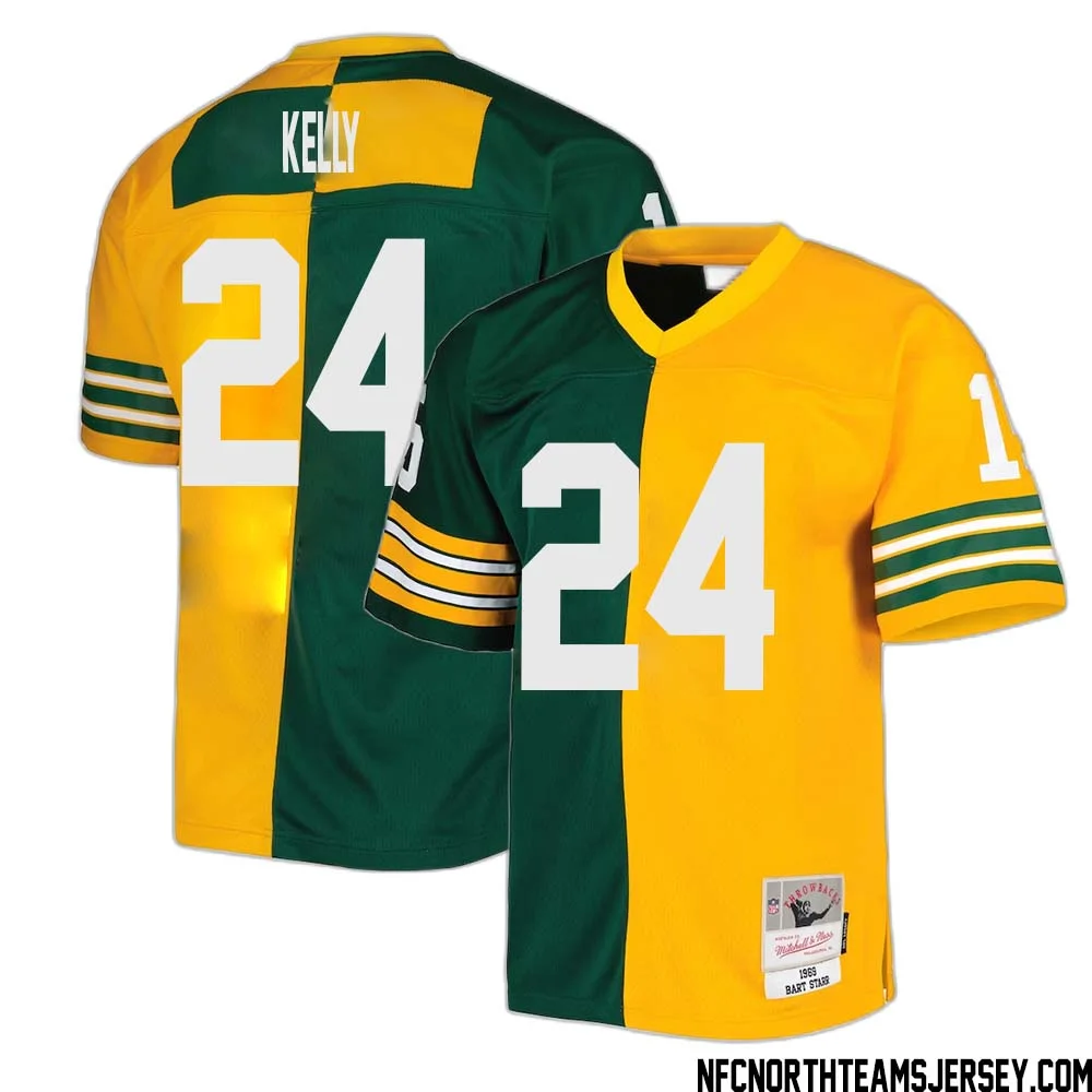 Kyu Kelly No 24 Green Bay Packers Mitchell Ness 1969 Split Legacy Replica Jersey Green Gold 1