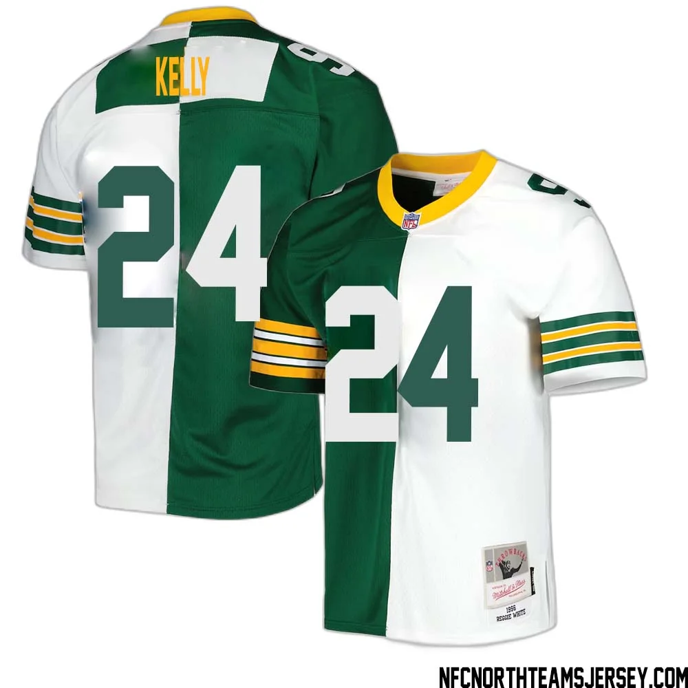 Kyu Kelly No 24 Green Bay Packers Mitchell Ness 1996 Split Legacy Replica Jersey Green White 1