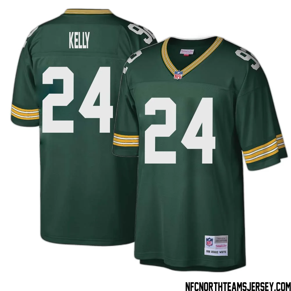 Kyu Kelly No 24 Green Bay Packers Mitchell Ness Big Tall 1996 Retired Player Replica Jersey Green 1 1
