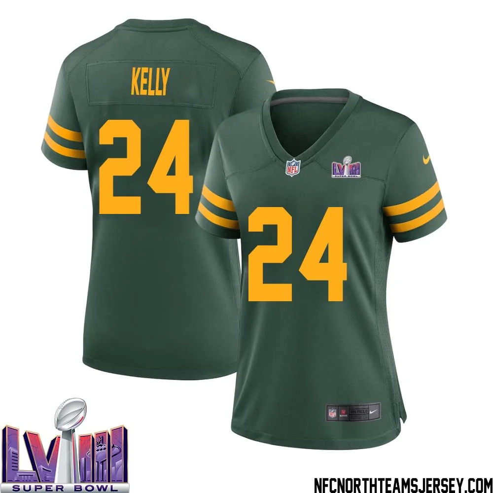 Kyu Kelly No 24 Green Bay Packers Super Bowl LVIII Alternate Green Jersey for Women