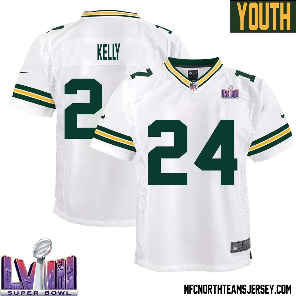 Kyu Kelly No 24 Green Bay Packers Super Bowl LVIII Away Game Jersey Youth White