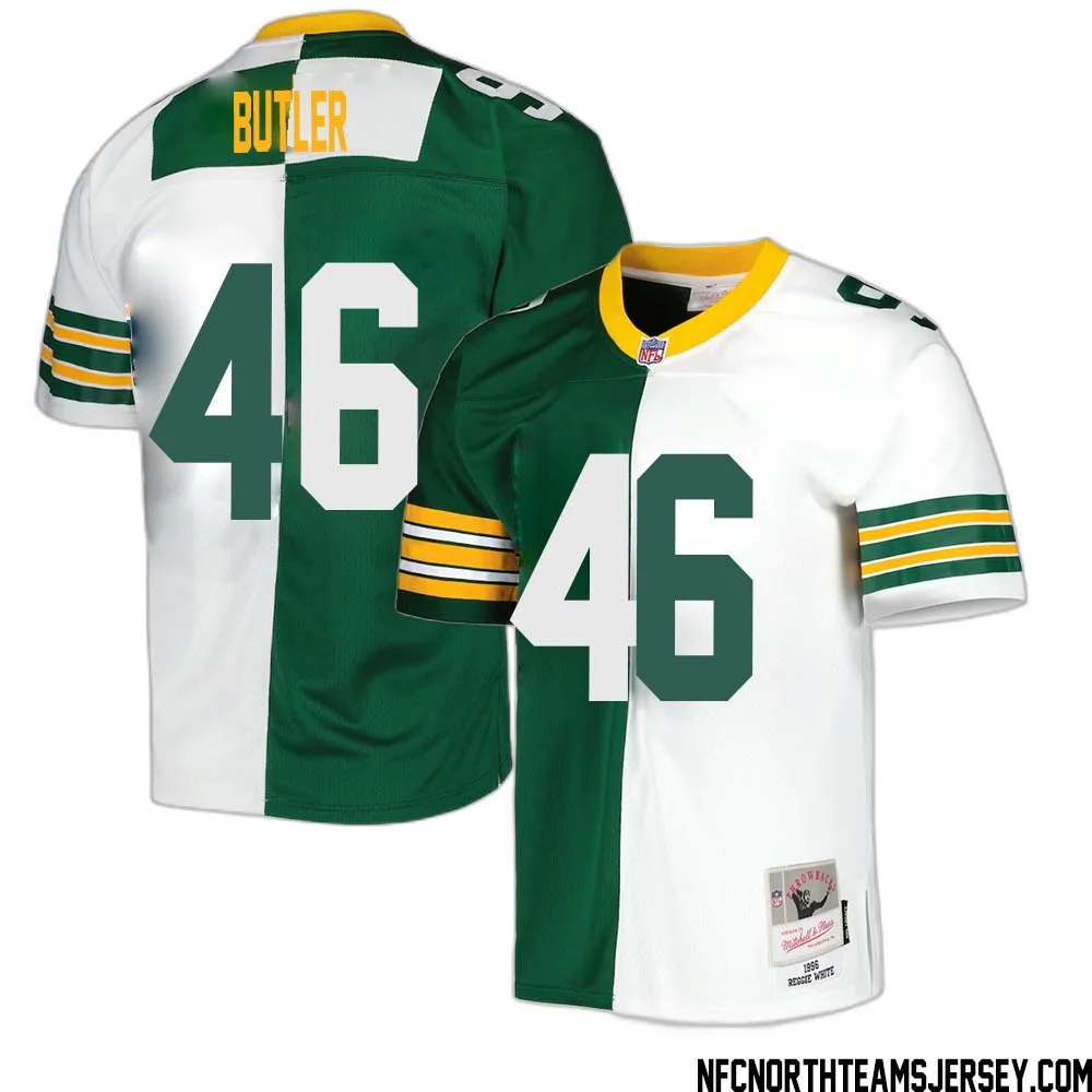 LeRoy Butler No 46 Green Bay Packers Mitchell Ness 1996 Split Legacy Replica Jersey Green White 1