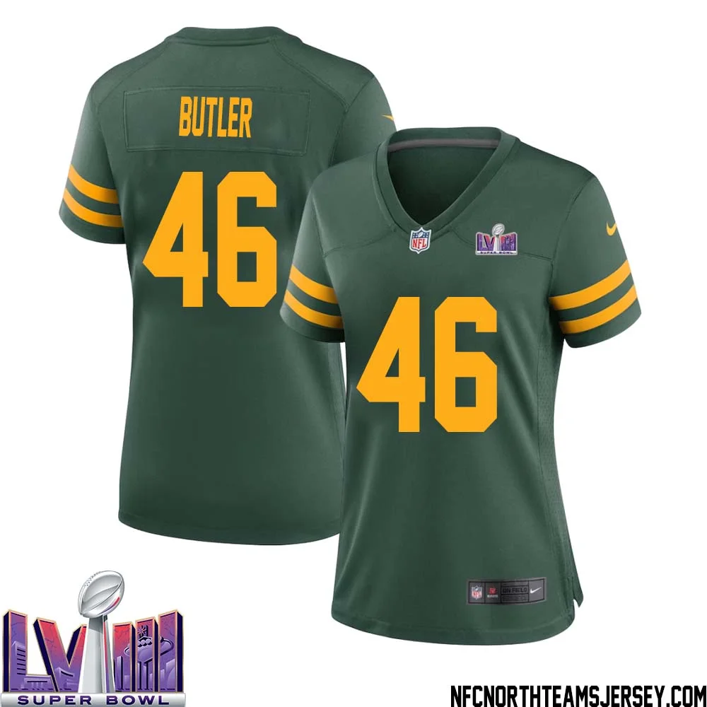 LeRoy Butler No 46 Green Bay Packers Super Bowl LVIII Alternate Green Jersey for Women