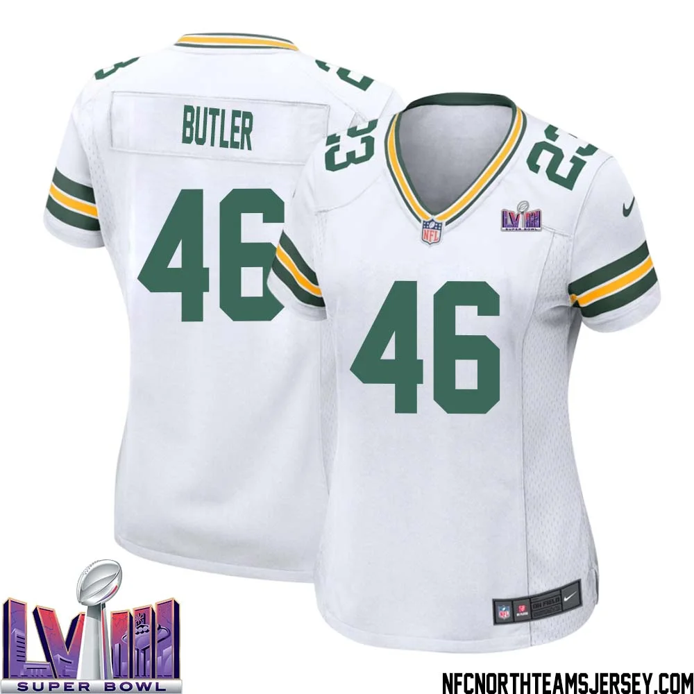 LeRoy Butler No 46 Green Bay Packers Super Bowl LVIII Away Game Jersey Womens White 1