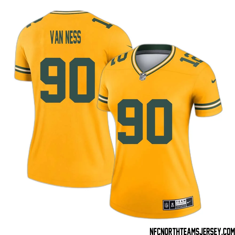 Lukas Van Ness No 90 Davante Adams Green Bay Packers Inverted Legend Jersey Gold Women 1