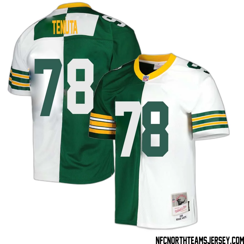 Luke Tenuta No 78 Green Bay Packers Mitchell Ness 1996 Split Legacy Replica Jersey Green White 1