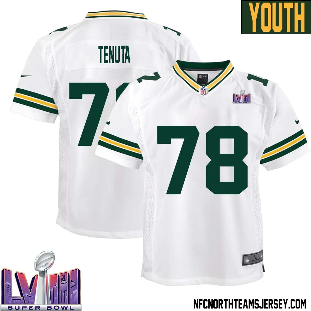 Luke Tenuta No 78 Green Bay Packers Super Bowl LVIII Away Game Jersey Youth White