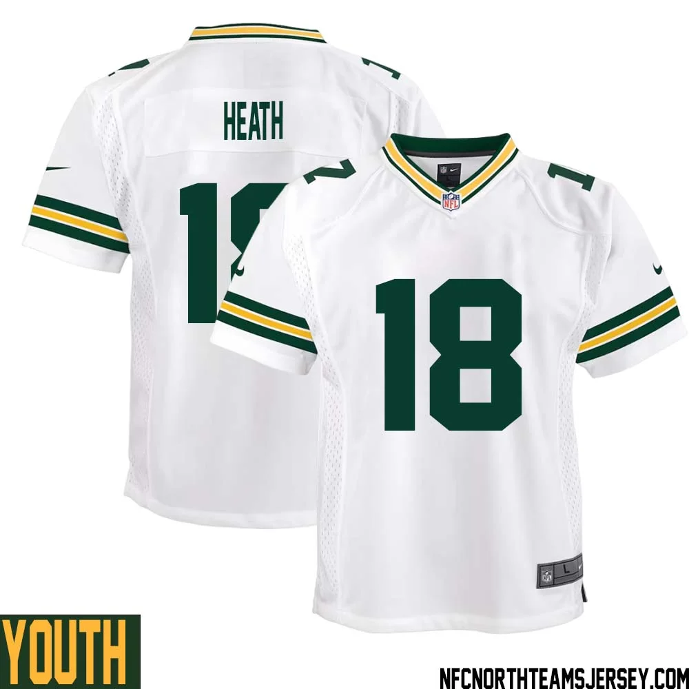 Malik Heath No 18 Green Bay Packers Away Game Jersey Youth White