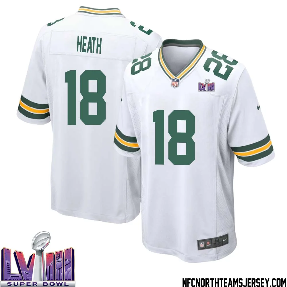 Malik Heath No 18 Green Bay Packers Super Bowl LVIII Away Game Jersey Mens White