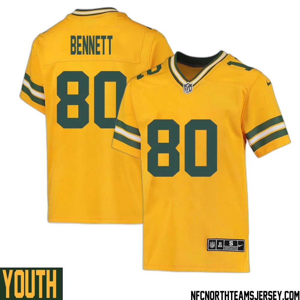 Martellus Bennett No 80 Davante Adams Green Bay Packers Inverted Legend Jersey Gold Youth
