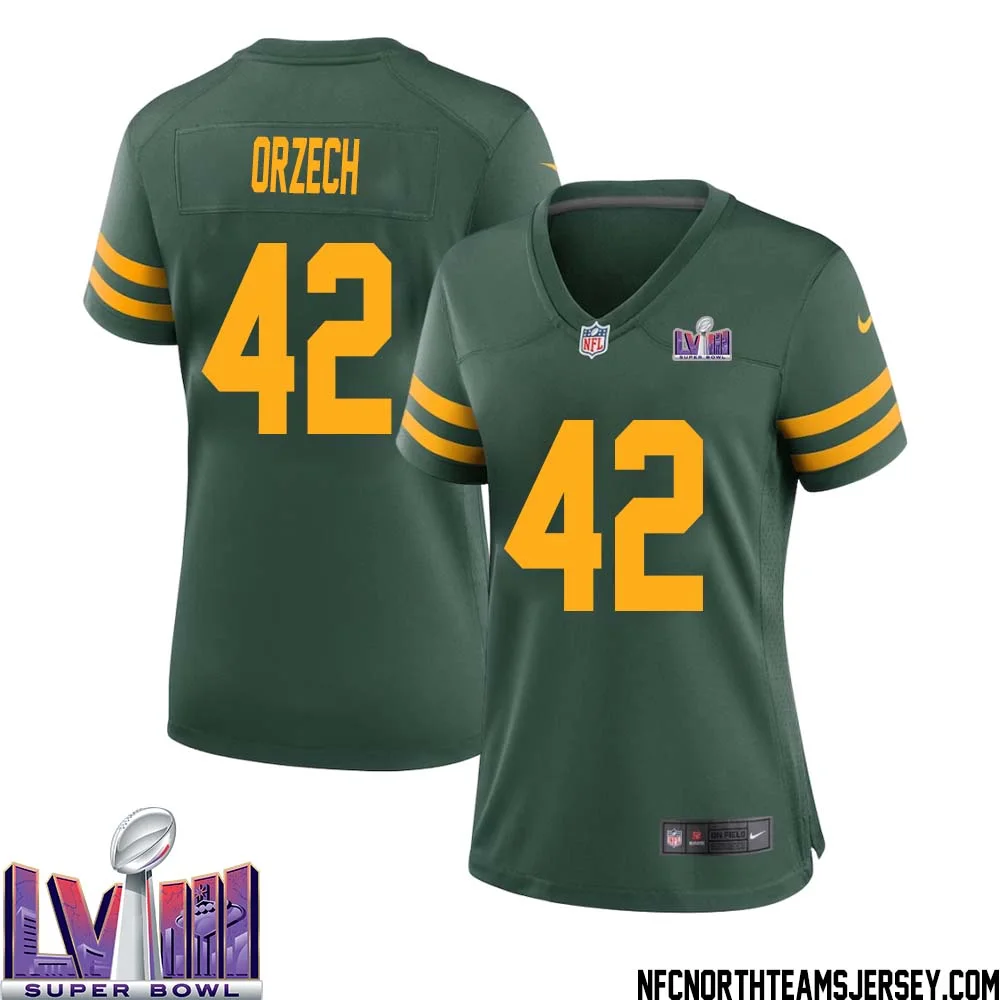 Matthew Orzech No 42 Green Bay Packers Super Bowl LVIII Alternate Green Jersey for Women