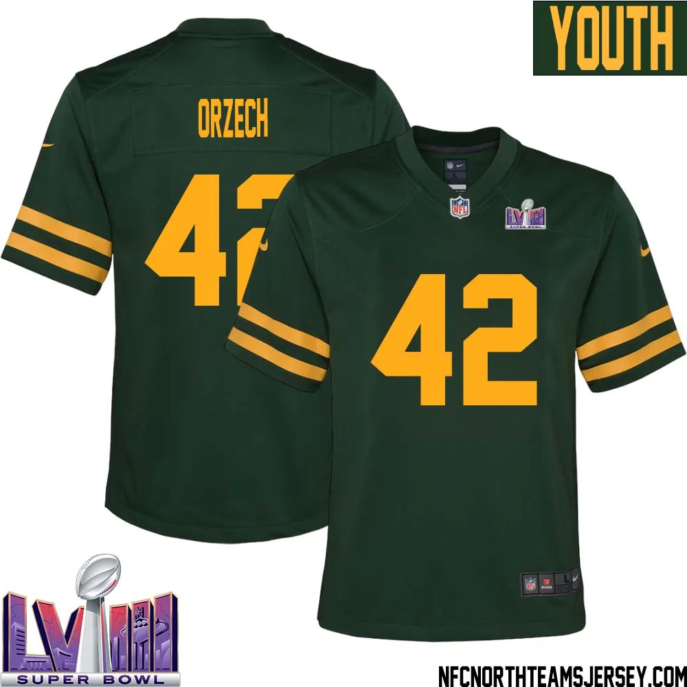 Matthew Orzech No 42 Green Bay Packers Super Bowl LVIII Alternate Green Jersey for Youth