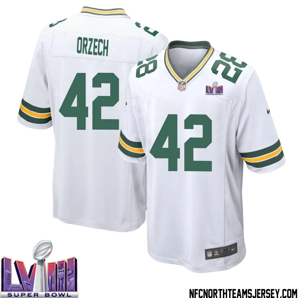 Matthew Orzech No 42 Green Bay Packers Super Bowl LVIII Away Game Jersey Mens White