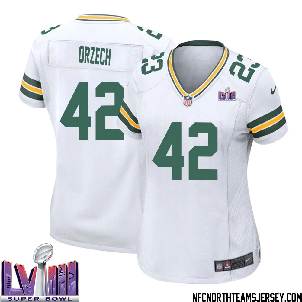 Matthew Orzech No 42 Green Bay Packers Super Bowl LVIII Away Game Jersey Womens White 1