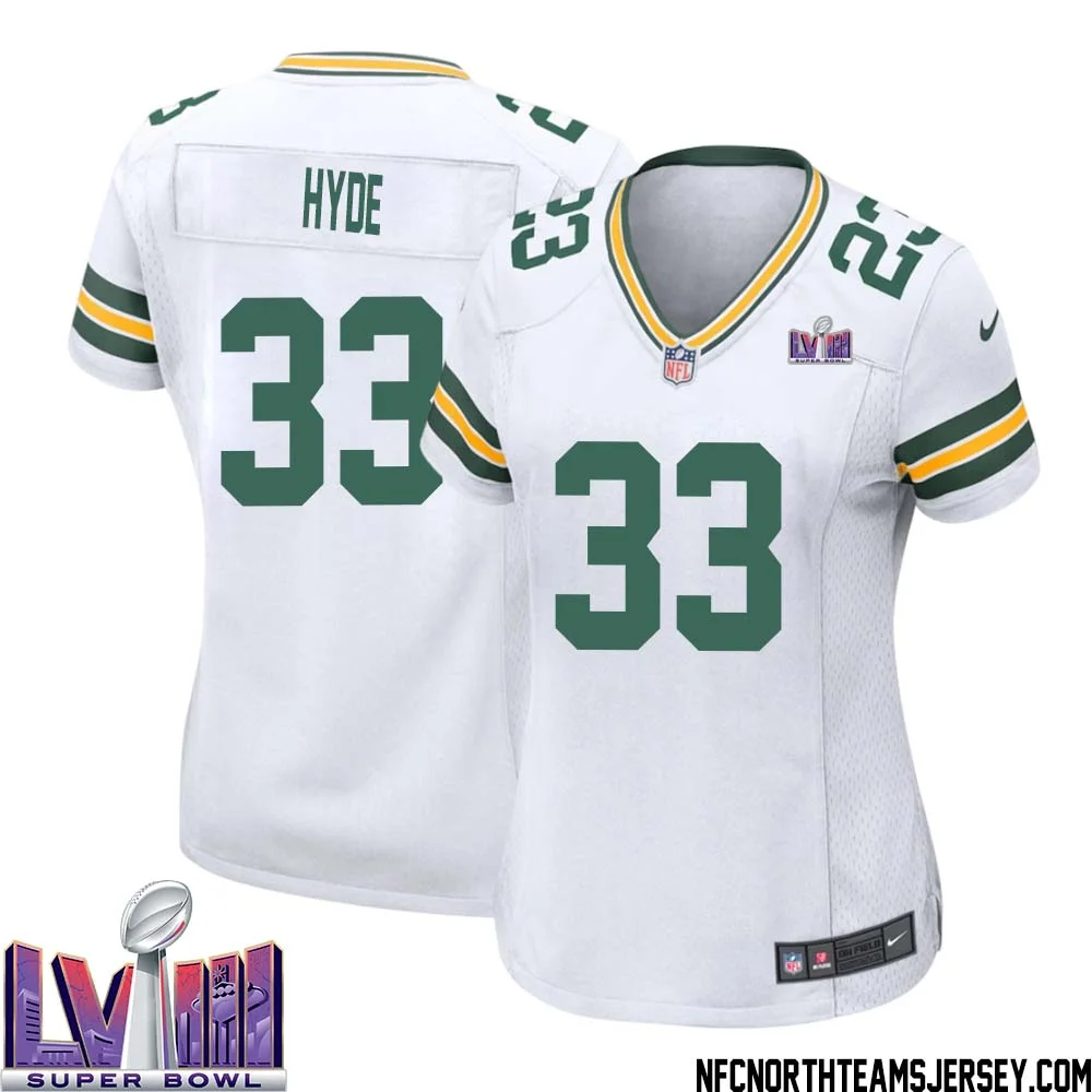 Micah Hyde No 33 Green Bay Packers Super Bowl LVIII Away Game Jersey Womens White 1