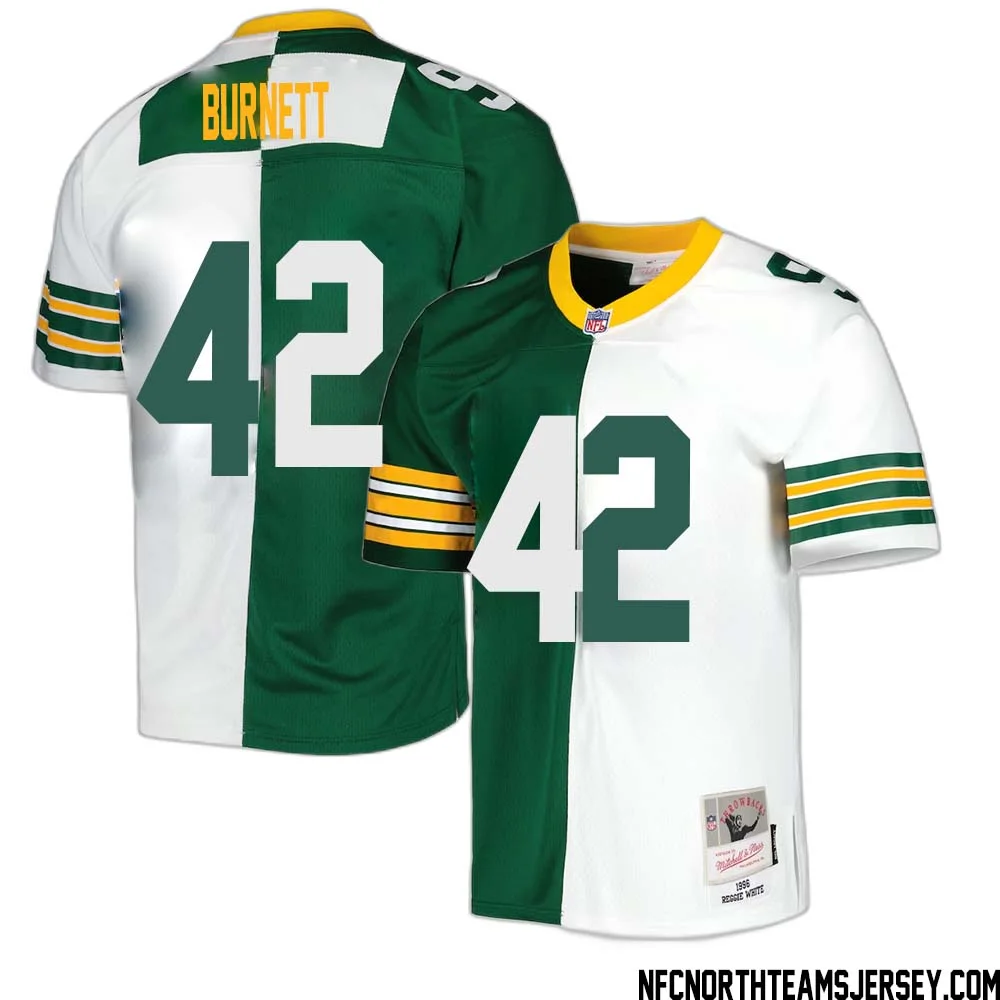 Morgan Burnett No 42 Green Bay Packers Mitchell Ness 1996 Split Legacy Replica Jersey Green White 1