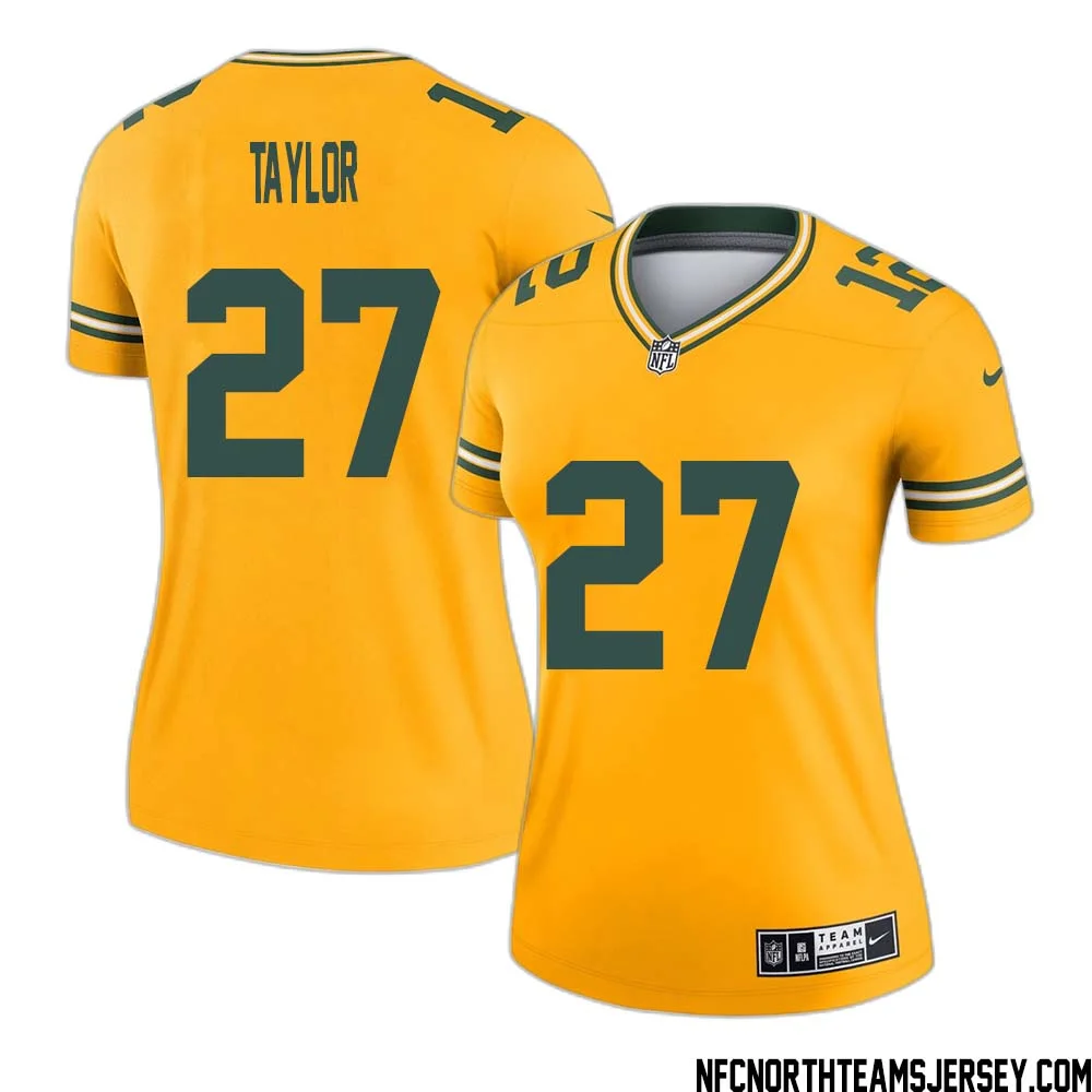 Patrick Taylor No 27 Davante Adams Green Bay Packers Inverted Legend Jersey Gold Women 1
