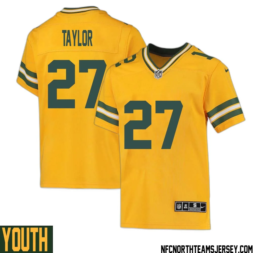Patrick Taylor No 27 Davante Adams Green Bay Packers Inverted Legend Jersey Gold Youth 1