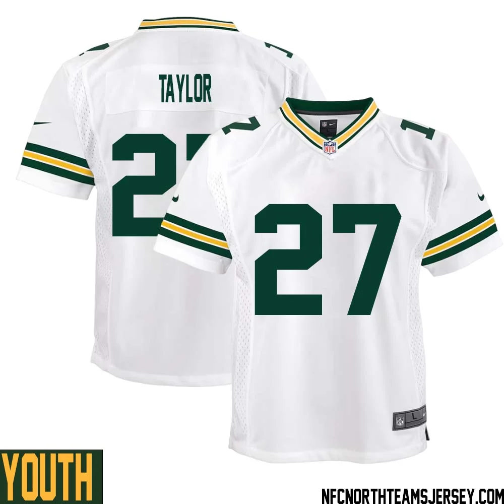Patrick Taylor No 27 Green Bay Packers Away Game Jersey Youth White 1