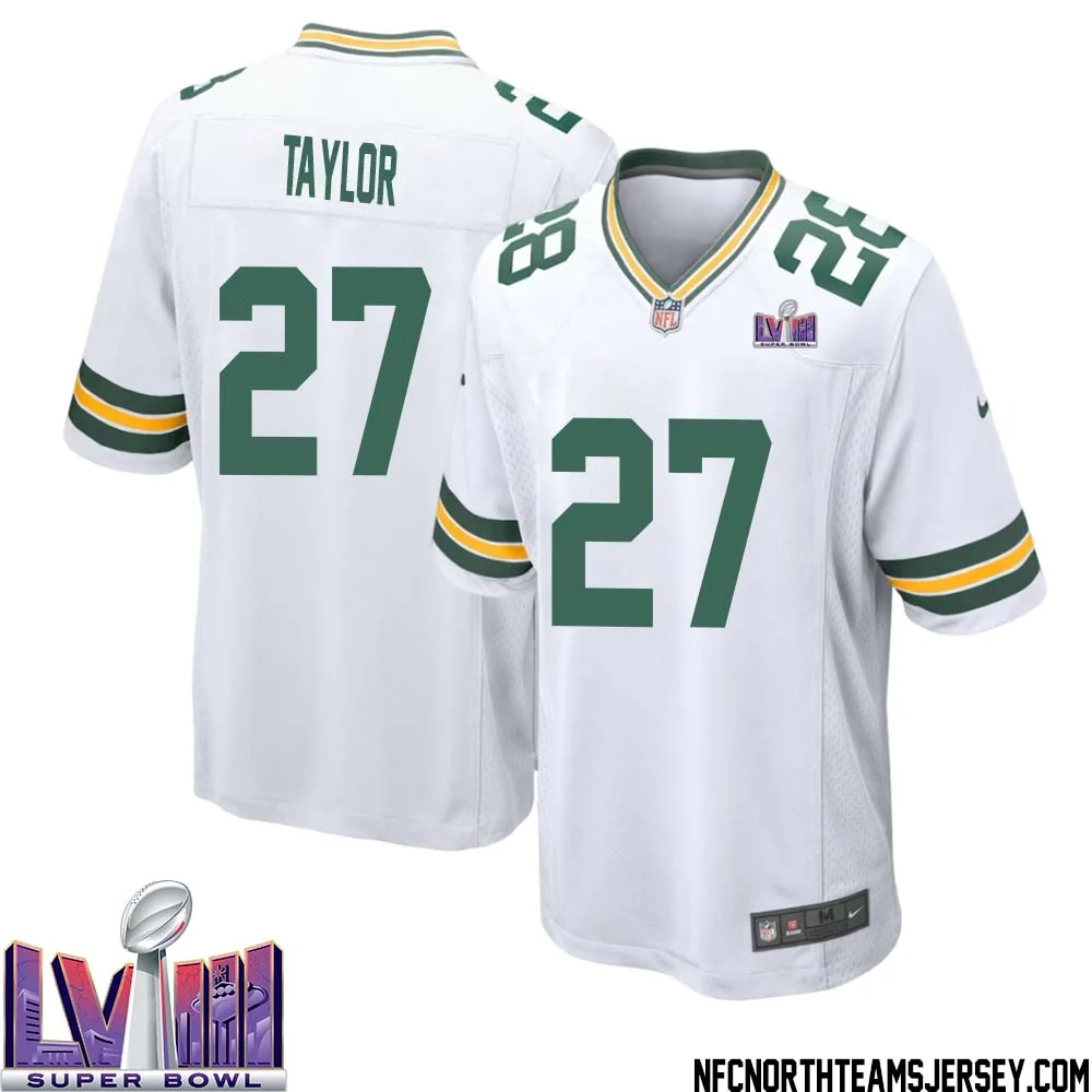 Patrick Taylor No 27 Green Bay Packers Super Bowl LVIII Away Game Jersey Mens White
